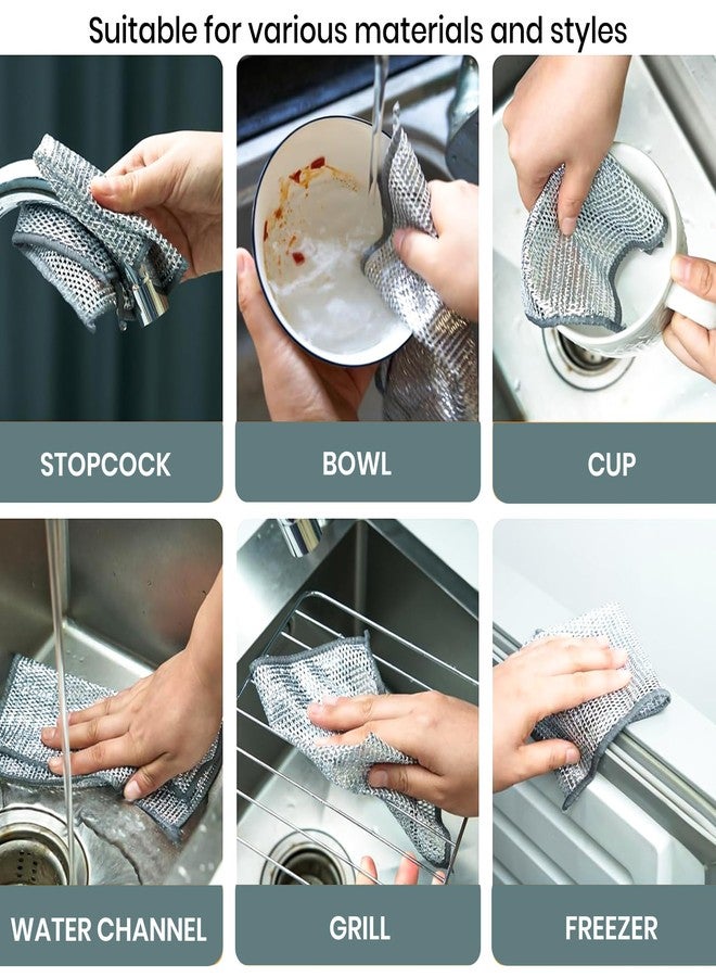 PRIME PICK برايم بيك، عبوة من 10 قطع، مناشف أطباق سلكية مزدوجة الطبقات غير قابلة للخدش | ليفة تنظيف فولاذية للأواني، ليفة تنظيف متعددة الأغراض للأطباق والأحواض، للاستخدام الرطب والجاف | إسفنجة شبكية من الفولاذ المقاوم للصدأ غير كاشطة - Image 5